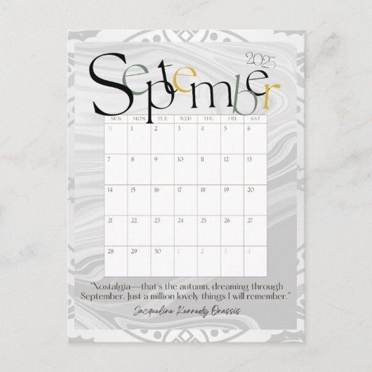 September Gray Modern Monthly Calendar 2025 Postkarte (Vorderseite)