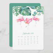 September Kalenderkarte, rosa Flamingo Menükarte (Vorne/Hinten)