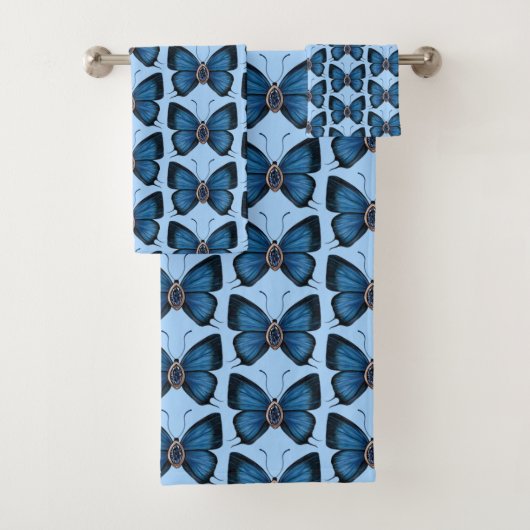 September Sapphire Blue Butterfly Design Badhandtuch Set (Insitu)
