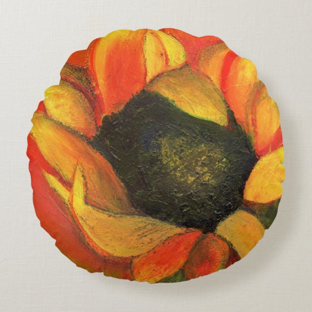 September-Sonnenblume 2011 Rundes Kissen (Vorderseite)