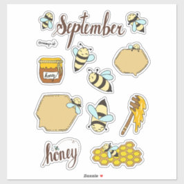 September-Stickerblatt - Gemütliche Bienen & Herbs Aufkleber