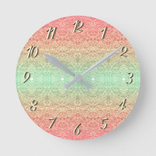 Sequenzer Spitzenmuster ombre rosa goldgrün Runde Wanduhr (Vorderseite)