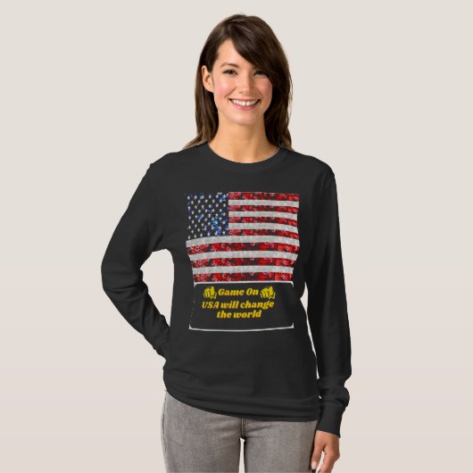 Sequin American Flag T - Shirt USA (Vorne ganz)