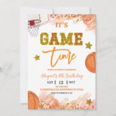 Sequin Glitter Basketball Girl birthday invit Einladung (Vorderseite)