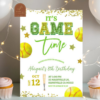 Sequin Glitter Softball Girl birthday invitat Einladung