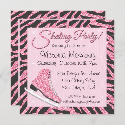 Sequin Glittering Ice Skaten Party Einladungen (Vorne/Hinten)