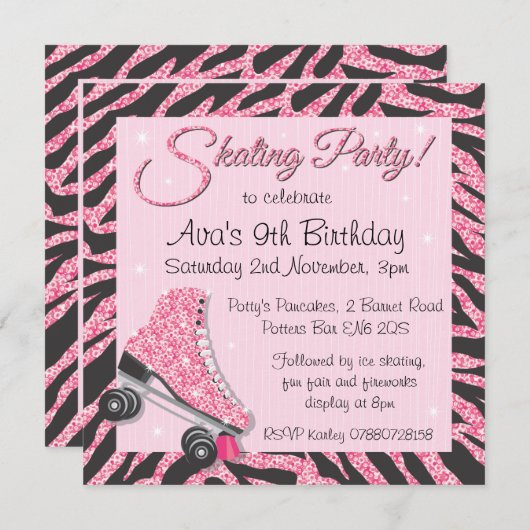 Sequin Glittering Roller Skaten-Party Einladungen (Vorne/Hinten)