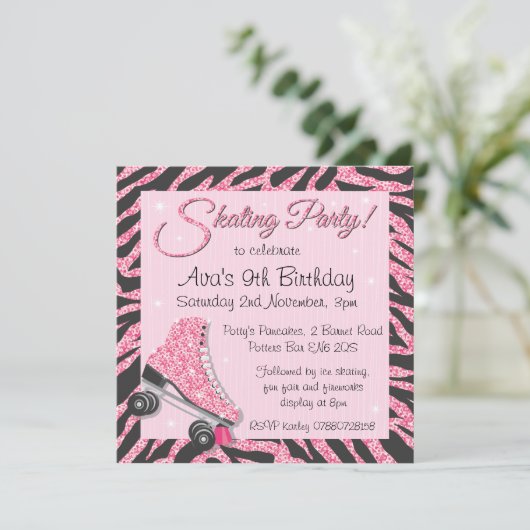 Sequin Glittering Roller Skaten-Party Einladungen (Stehend Vorderseite)