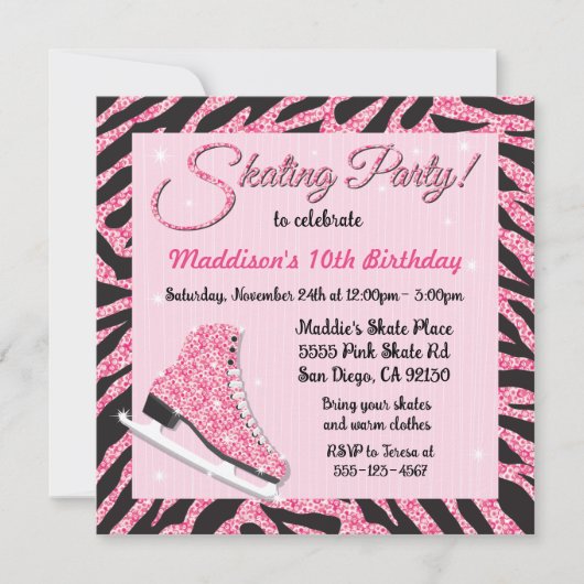 Sequin Glittering Roller Skaten-Party Einladungen (Vorderseite)