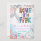 Sequin Glitters Dive into five mermaid bash Birthd Einladung (Vorderseite)