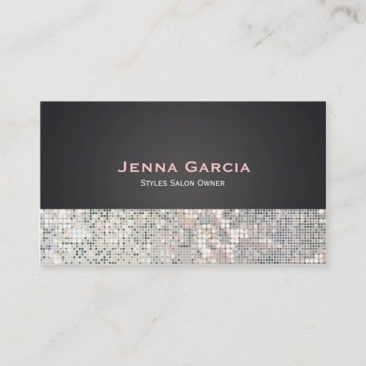 Sequin Glitzy Glam Black Charcoal Business Card Visitenkarte (Vorderseite)