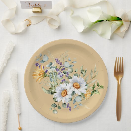 Sequin Light Yellow Daisies Lavender Dusche Pappteller (Hochzeit)