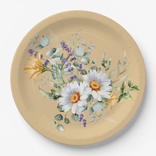 Sequin Light Yellow Daisies Lavender Dusche Pappteller (Vorderseite)