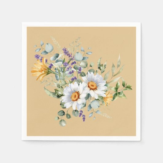 Sequin Light Yellow Daisies Lavender Serviette (Vorderseite)