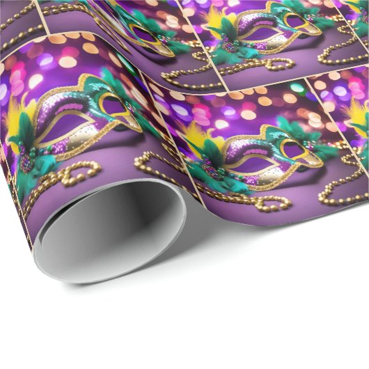 Sequin Mardi Gras Maske mit Perlen Geschenkpapier (Rolleneckpunkt)