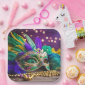 Sequin Mardi Gras Maske mit Perlen Pappteller (Party)