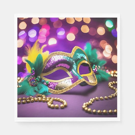 Sequin Mardi Gras Maske mit Perlen Serviette (Vorderseite)