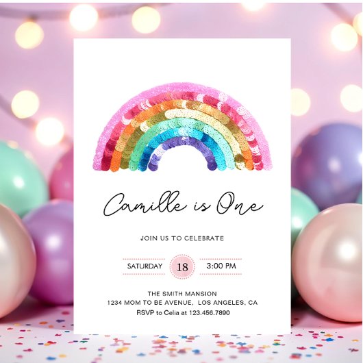 Sequin Rainbow Birthday party Invitation Einladung