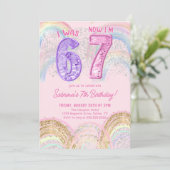 Sequin Rainbow Six Seven 67 Birthday Invitation Einladung (Stehend Vorderseite)