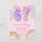 Sequin Rainbow Six Seven 67 Birthday Invitation Einladung (Vorne/Hinten)