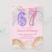 Sequin Rainbow Six Seven 67 Birthday Invitation Einladung (Vorne/Hinten)
