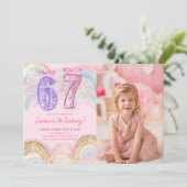 Sequin Rainbow Six Seven 67 Birthday Photo Einladung (Stehend Vorderseite)