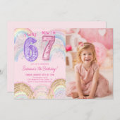 Sequin Rainbow Six Seven 67 Birthday Photo Einladung (Vorne/Hinten)