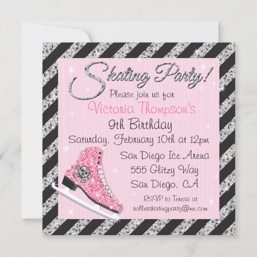Sequin Skull Ice Skaten-Party Einladungen (Vorderseite)