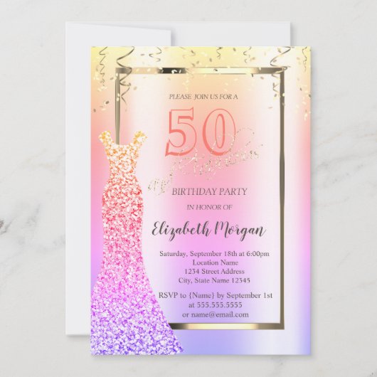 Sequins Dress Ombre 50. Geburtstag Einladung (Vorderseite)