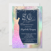 Sequins Dress Rainbow Holographic 50. Geburtstag Einladung (Vorderseite)
