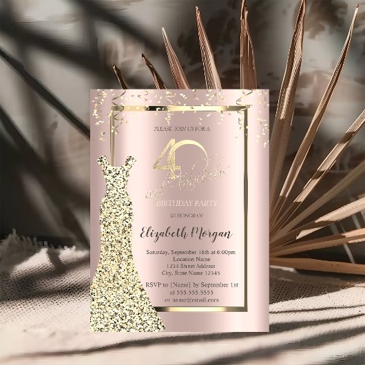 Sequins Dress Rose Gold 40th Birthday Einladung