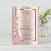 Sequins Dress Rose Gold 50. Geburtstag Einladung (Stehend Vorderseite)