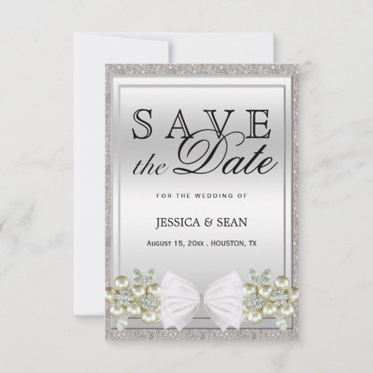 Sequins & Floral Gemes Glitzer Bow Save the Date (Rückseite)