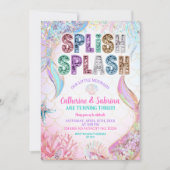 Sequins Glitters Mermaids Sibling Twins Birthday  Einladung (Vorderseite)