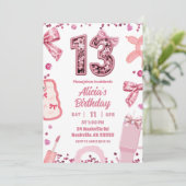 Sequins Pink Bow teenager Birthday Einladung (Stehend Vorderseite)