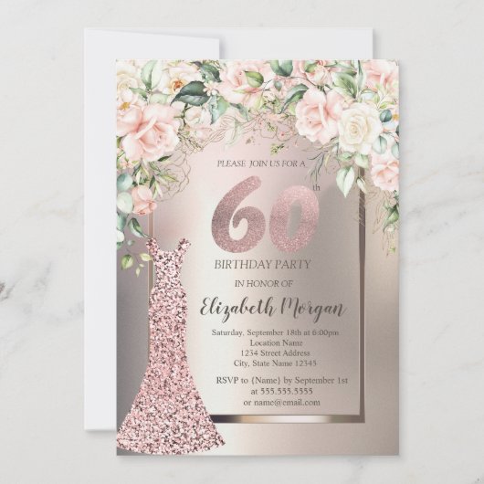 Sequins Rose Gold Dress Rose Elfenbeinküste 60. Ge Einladung (Vorderseite)