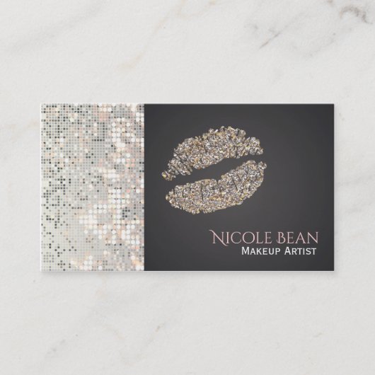 Sequins & Silver Gold Lips Chic Business Card Visitenkarte (Vorderseite)