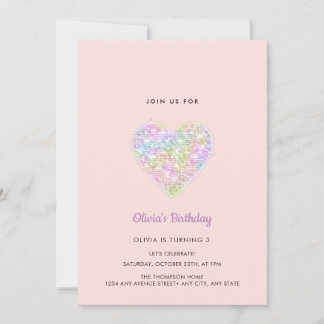 Sequins Sparkling Rainbow Heart Birthday Einladung