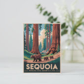 Sequoia Nationalpark Bears Vintage Reiseplaner Postkarte (Stehend Vorderseite)