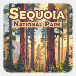 Sequoia Nationalpark California Tree Retro Quadratischer Aufkleber