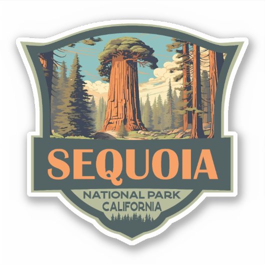 Sequoia Nationalpark Illustration Retro Aufkleber (Vorderseite)