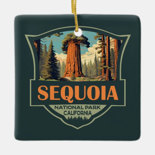 Sequoia Nationalpark Illustration Retro Keramikornament (Vorderseite)