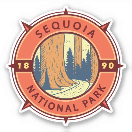 Sequoia Nationalpark Illustration Retro Kompass Aufkleber (Vorderseite)