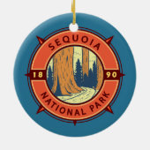 Sequoia Nationalpark Illustration Retro Kompass Keramik Ornament (Hinten)