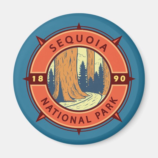 Sequoia Nationalpark Illustration Retro Kompass Magnet (Vorne)