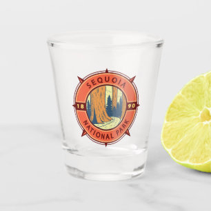 Sequoia Nationalpark Illustration Retro Kompass Schnapsglas