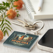 Sequoia Nationalpark Illustration Retro Schlüsselanhänger (Vorderseite rechts)