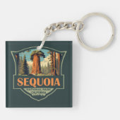 Sequoia Nationalpark Illustration Retro Schlüsselanhänger (Rückseite)