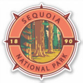 Sequoia Nationalpark Retro Kompass Emblem Aufkleber (Vorderseite)