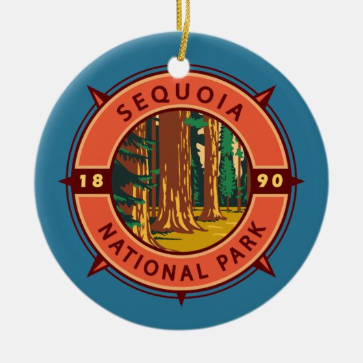 Sequoia Nationalpark Retro Kompass Emblem Keramik Ornament (Vorne)